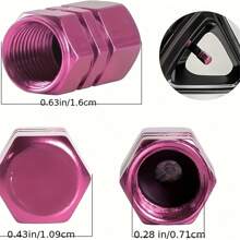 4pcs Pink Aluminum Alloy Car Wheel Tire Valve Stem Caps, Hexagon Shape, Dustproof Waterproof, No Battery Included, Fit For Car, Motorcycle, Truck, Bicycle - Pink - View 2