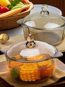 高品质新款茶色双耳汤锅创意沙拉碗家用商用带盖微波炉适用北欧风优雅水果玻璃碗拉面碗