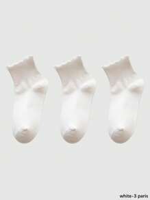 1/3/6 Pairs Women Ruffle Trim Socks, Thin Solid Color Mid-Calf Socks, Breathable Moisture-Wicking, Spring/Summer