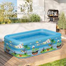 1pc Large 3-Ring Inflatable Swimming Pool, Bright Cartoon Print, Suitable For Whole Family, Versatile Entertainment Equipment For Yard, Durable, Easy Installation, Space-Saving, Portable, Can Be Used For Sand Play, Water, Raising Fish, An Excellent Gift