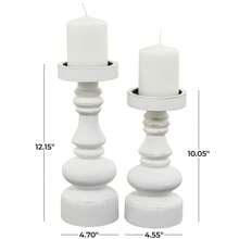 2 Candle White Wood Turned Style Pillar Candle Holder, Set Of 2 - White - View 3