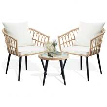 3 Pieces Of Outdoor Vine -Edited Furniture Sets, All -Weather Rattan Chair Chat Combinations, With A Round Table, Suitable For Gardens, Balconies, Backyard, Porch, Deck - Màu be - Xem 1