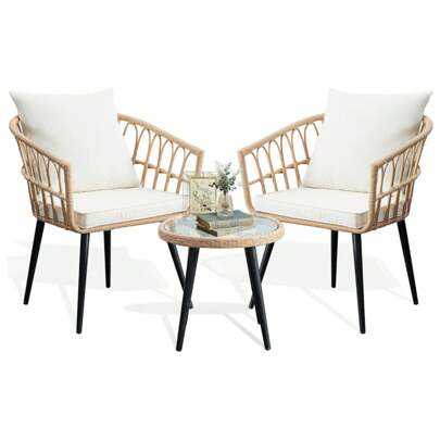 3 Pieces Of Outdoor Vine -Edited Furniture Sets, All -Weather Rattan Chair Chat Combinations, With A Round Table, Suitable For Gardens, Balconies, Backyard, Porch, Deck