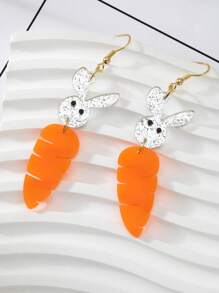 1 par de pendientes creativos y novedosos con diseño de conejo y zanahoria, aptos como regalo para niños y niños pequeños