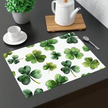 1pc/4pcs/6pcs, Home Decor Lucky Four Leaf Clover Art Print Linen Placemats, Suitable For Dining Table, All Seasons Decoration, Modern Style Washable Tablemat, Room Decor, Placemat, Coaster, Kitchen Dining Table Mat, Party Decoration, Home Decor, Ideal Gift