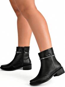 Bota Feminina Montaria Rasteira Cano Baixo Strass Lumiss - Preto - Visão 3