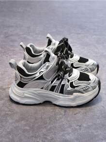 Nouvelles chaussures de sport décontractées pour enfants au printemps/automne, Baskets épaisses légères et , chaussures de sport rayées en maille antidérapantes pour garçons et filles