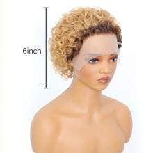 Pixie Cut Curly Human Hair Wigs Ginger 350 Short Curly Lace Front Human Hair Wigs For Women 6 Inch 13x1 Transparent Lace Frontal Wigs Water Wave Dark Rooted To Ginger Orange Color - T4/27 - 查看 5