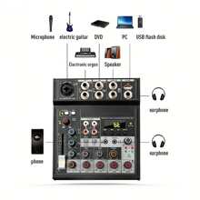 Depusheng BN4 Mini Audio DJ Mixer Sound Board Console System,4 Channel Phantom Power With USB MP3 Stereo Live DJ Studio Streaming For Professional Recording Party KTV Stage - Black - View 5