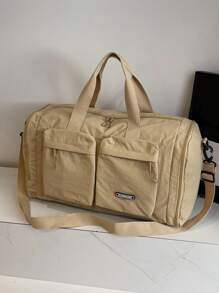 Fashionable Solid Color Unisex Large Capacity Multi-Pocket Handbag, Functional Shoe Compartment & Wet/Dry Separation Storage Bag, Versatile For Travel, Gym, Outdoor, Vacation - Khaki - View 5