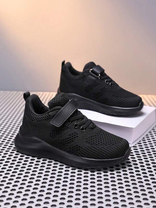 Children's Breathable Mesh Running Shoes, Low-Top Sneakers For Boys & Girls, Black Color, Versatile Casual Lightweight Student Shoes Suitable For Spring, Autumn, All Seasons