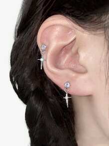 kuuioe 2 件蝴蝶结细节蝴蝶结设计仿珍珠耳钉带水钻装饰女士甜美可爱春季日常佩戴珠宝 Y2K 风格优雅配饰情人节 - 蝴蝶型 - 查看 13