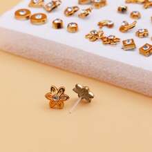 100 Pairs Of Fashion Versatile Random Mixed Style Gold Plated Rhinestone Plastic Stud Earrings Set, Non-Boxed - Without Box - View 6