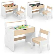 Kids Table And Chair Set Wooden Activity Desk And Chair Set-White - White - View 1