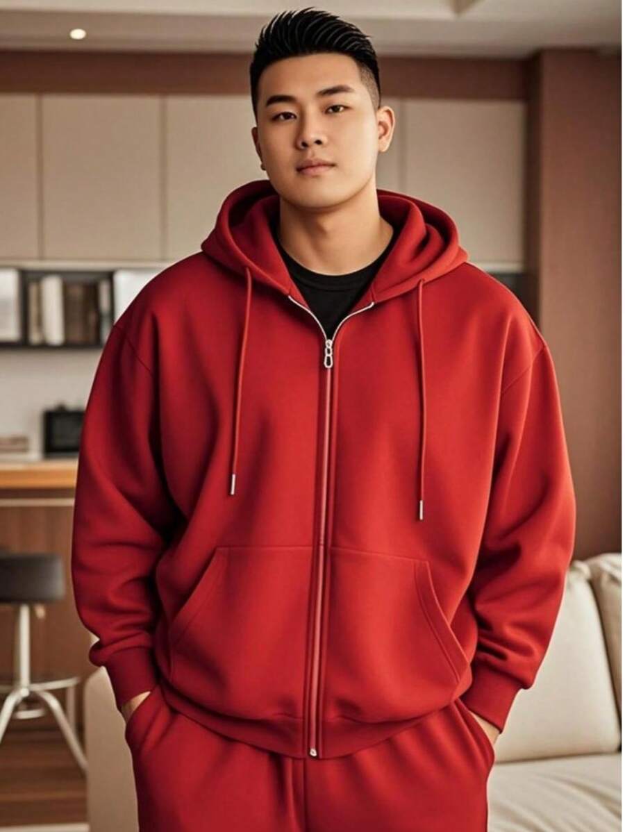 Men Plus Size Hoodies - 紅色 - 查看 1