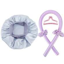 女士缎面睡帽套装，带发夹、发环、发带 - 防过敏、长发造型、轻松质感护发、含手动卷发棒、无香 - 沙龙品质发饰、发卷、无热卷发、卷发器、美发产品及理发沙龙配件美容旅行必备品 - 彩色 - 查看 9