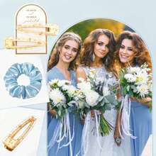 20 Stücke Brautjungfer Antrag Geschenke, weiche Seide Satin Haaraccessoires beinhalten 5 Scrunchies, 10 Haarclips, 5 Karten als Geschenk für Hochzeit, Braut Junggesellinnenabschied