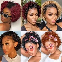 Pixie Cut Curly Human Hair Wigs Ginger 350 Short Curly Lace Front Human Hair Wigs For Women 6 Inch 13x1 Transparent Lace Frontal Wigs Water Wave Dark Rooted To Ginger Orange Color - 1B/99J - View 6