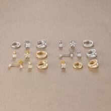 3 pièces Ensemble de boucles d'oreilles créoles en acier inoxydable pour femmes, plaqué or 18 carats, boucles d'oreilles rondes Huggie avec zirconium en forme d'étoile, bijoux de mariage