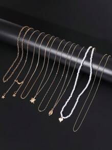 Lemon Dream 8 件/套时尚优雅金色星星、海龟、椰子、心形吊坠项链套装，适合女性日常佩戴、海滩度假、夏日约会 - 金色 - 查看 4