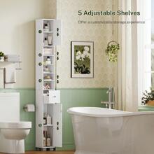 Narrow Bathroom Storage Cabinet With Adjustable Shelves & Drawer, 71" H Tall Bathroom Cabinet, Slim Storage Cabinet For Small Spaces, White - 白色 - 查看 4