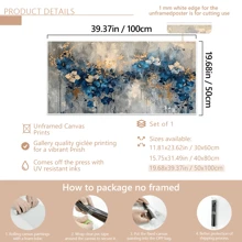 1 pièce Grande canevas d'art mural - Conception florale abstraite élégante bleue et dorée, décoration murale aquarelle moderne pour salon et chambre à coucher, décoration de chambre esthétique, affiche vintage, avec ou sans cadre, décoration de dortoir universitaire et appartement, cadeaux pour décoration murale dans l'hôtel, la maison, le salon, la chambre à coucher, la salle de bain et le bureau