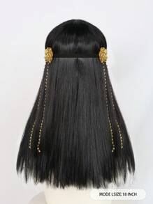 Peluca negra de estilo egipcio de longitud media y recta para mujer con accesorios de cabeza de serpiente para disfraz de fiesta de Halloween, peluca de reina, peluca de personaje de película de tema retro y atrevido de 18 pulgadas de largo con flequillo recto para vacaciones, carnaval, concierto, fotografía, Comic Con, Navidad, Año Nuevo y decoración