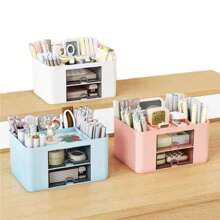 Desktop Organizer Storage Box With 2 Drawers Pen Makeup Storage Box Office Student Stationery - 彩色 - 查看 4