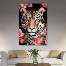 1 Piece Home Wall Decor Framed Canvas Rose Leopard Animals Pattern Canvas Wall Art Paintings For Living Room - Canvas Framed Print Wall Artworks Bedroom Decoration Office Wall Decor