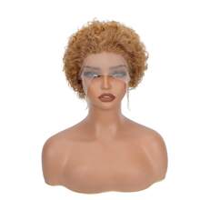 Pixie Cut Curly Human Hair Wigs Ginger 350 Short Curly Lace Front Human Hair Wigs For Women 6 Inch 13x1 Transparent Lace Frontal Wigs Water Wave Dark Rooted To Ginger Orange Color - #27 - 查看 5