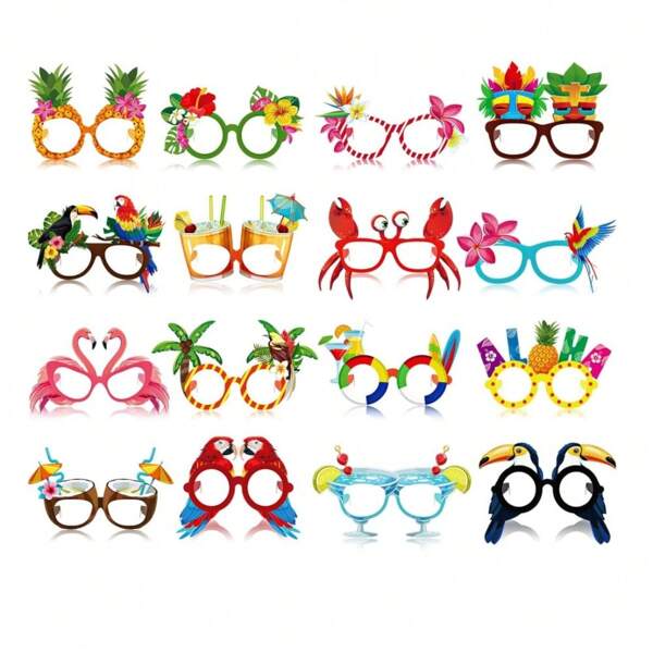 16Pack Beach Pool Party Eyeglasses Decor Summer Luau Paper Glasses Bulk Hawaiian Sunglasses Frame Tropical Pool Props Photo Booth Props For Luau Beach Party Favors Supplies