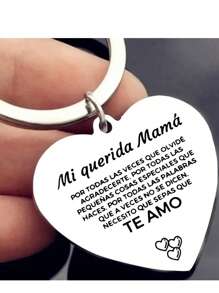 1个舒适不锈钢心形钥匙扣，刻有“Mi Querida Mama”字样，独特的母亲节礼物，时尚的包包或汽车配件，可爱哥特风Y2K圣诞节礼物创意，带证件夹的挂绳，汽车配件，包包挂饰，送给母亲、父亲、毕业生和老师的礼物 - 銀色 - 查看 2