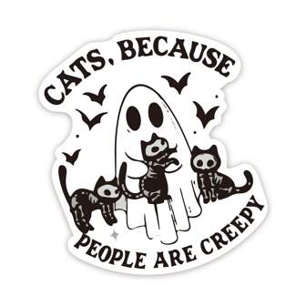 Set Of Scary Cat, Ghost, Skeleton Cat, Waterproof Horror Stickers, Terrifying Human Stickers