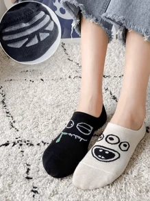 1/5 Pairs Women Funny Expression Invisible Socks, Suitable For Spring And Summer Wear - Multicolor - View 5