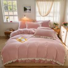 Comfortable Velvet Bedding Comforter Set,Soft Brushed Microfiber Reverse For Bed In A Bag Cozy Velvet Comforter Sets,All-Season Home Textile,Duvet Cover Set With Sham For Twin,Queen Size,Christmas New Year Holiday Gifts - Dusty Pink - View 3