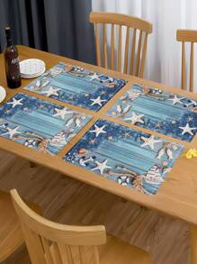 4pcs/6pcs Set Vibrant Summer Nautical Theme Starfish Shell Fishnet Pattern Placemats, Great For Holiday Parties, Coastal Home Kitchen Dining Table Decor - Multicolor - View 8