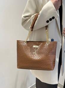 Fashionable Retro Large Capacity Crocodile Pattern Women's Shoulder Tote Bag - Brown - View 2