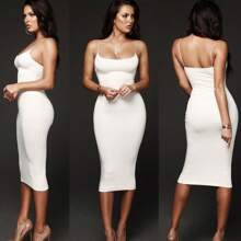 Women's Bodycon Midi Dress Strappy V-Neck Solid Figure-Hugging For Prom Cocktail Party Formal Events - 白色 - 查看 2