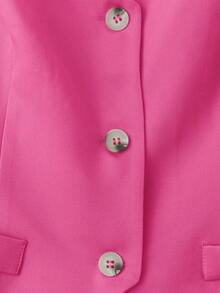 女士优雅无袖 V 领西装外套，时尚前扣背心外套，适合所有季节 - 玫紅色 - 查看 6