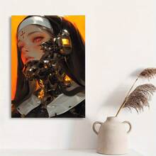 Cyberpunk Nun Wrapped Canvas Printing Poster-1 Pc Wooden Framed Canvas Painting -  Thickness 2.25cm/0.9inch,Valentine's Day Decorations At Home,Valentine's Day,New Year,Home Gift Decoration, Room Decoration Aesthetic, Wall Decoration Art, Perfect Gift, Autumn And Winter Wall Decoration, Living Room Decoration, Bedroom Decoration, Kitchen Decoration, Entry Decoration, Bathroom Decoration, Direct Wall Painting, High Quality Wall Painting Poster ,Easter  Easter Decorations For Women