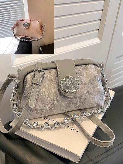 Bolso de mano elegante y minimalista de unicolor con cremallera y cadena metálica, un bolso de hombro casual y minimalista para mujer, adecuado para ir de compras, con espacio para la billetera, apropiado para mujeres jóvenes, estudiantes universitarias, recién llegadas y oficinistas. Ideal para la oficina, la universidad, el trabajo, los negocios, el transporte, el aire libre, los viajes y las salidas