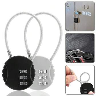 1 件钢丝绳 3 位数密码锁，手提箱密码挂锁，可保护您的物品，适用于行李箱、健身房储物柜和橱柜，为您的物品提供无钥匙安全保护