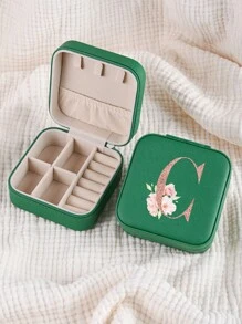 1pc Caixa de joias rosa com flores rosas, caixa de joias de viagem da moda com letras de ouro rosa, caixa de joias de viagem de presente personalizada, presentes de aniversário para mulheres, presentes de Natal para meninas adolescentes, iniciais, caixa de joias de viagem A-Z
