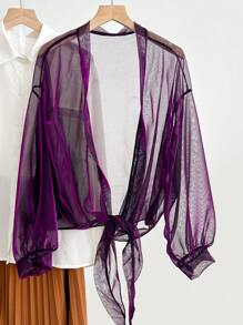 1 peça xale protetor solar decorativo de material chiffon brilhante de cor sólida feminino, cardigan de proteção solar de estilo fofo adequado para primavera, verão, outono, viagens ao ar livre