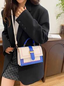 Sac à épaule pour femmes avec blocs de couleurs, sac à main décontracté de grande capacité avec bandoulière