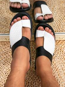 Sandalias deslizantes cómodas de estilo árabe para hombres, pantuflas formales, zapatos de playa - Blanco y Negro - Ver 4