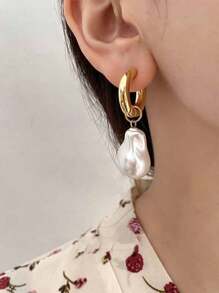 1 Pair Elegant Asymmetrical Baroque Faux Pearl Earrings, Fashion Alloy With Stainless Steel Post, Suitable For Daily Wear And Vacation, Ideal Mother's Day Gift - Fits All Seasons