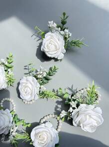 1pc/6pcs Artificial Rose Flower Bride Wrist Corsage Women Hand Flower Wedding Flowers Party Decoration Valentine's Day Accessories - Wrist Flower - View 9