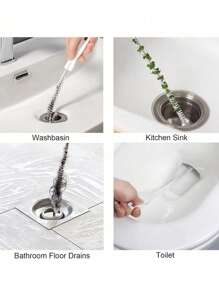 4Pcs Drain Cleaning Tool Set (With Storage Hook), Includes Flexible Drain Remover And Brush, Hair Clog Remover For Sink, Shower, And Bathtub, Effectively Captures Hair And Cleans Pipes For Kitchen And Bathroom Home Bathroom Decor