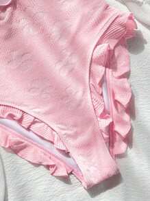 Costume da bagno intero da donna in stile romantico primaverile, in tessuto jacquard rosa, con spesse spalline e design con aperture sulla scollatura